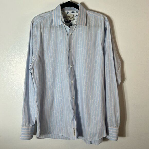 TED BAKER Archive Men's Button‎ Front Shirt Paisley Patter Blue Size 16.5 Neck - Picture 3 of 14